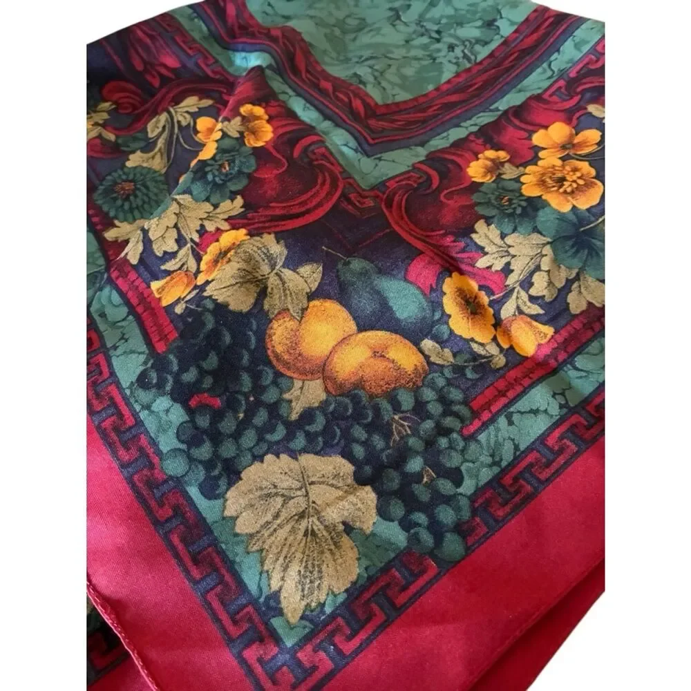 Floral Baroque Print Silk Scarf in Teal & Magenta